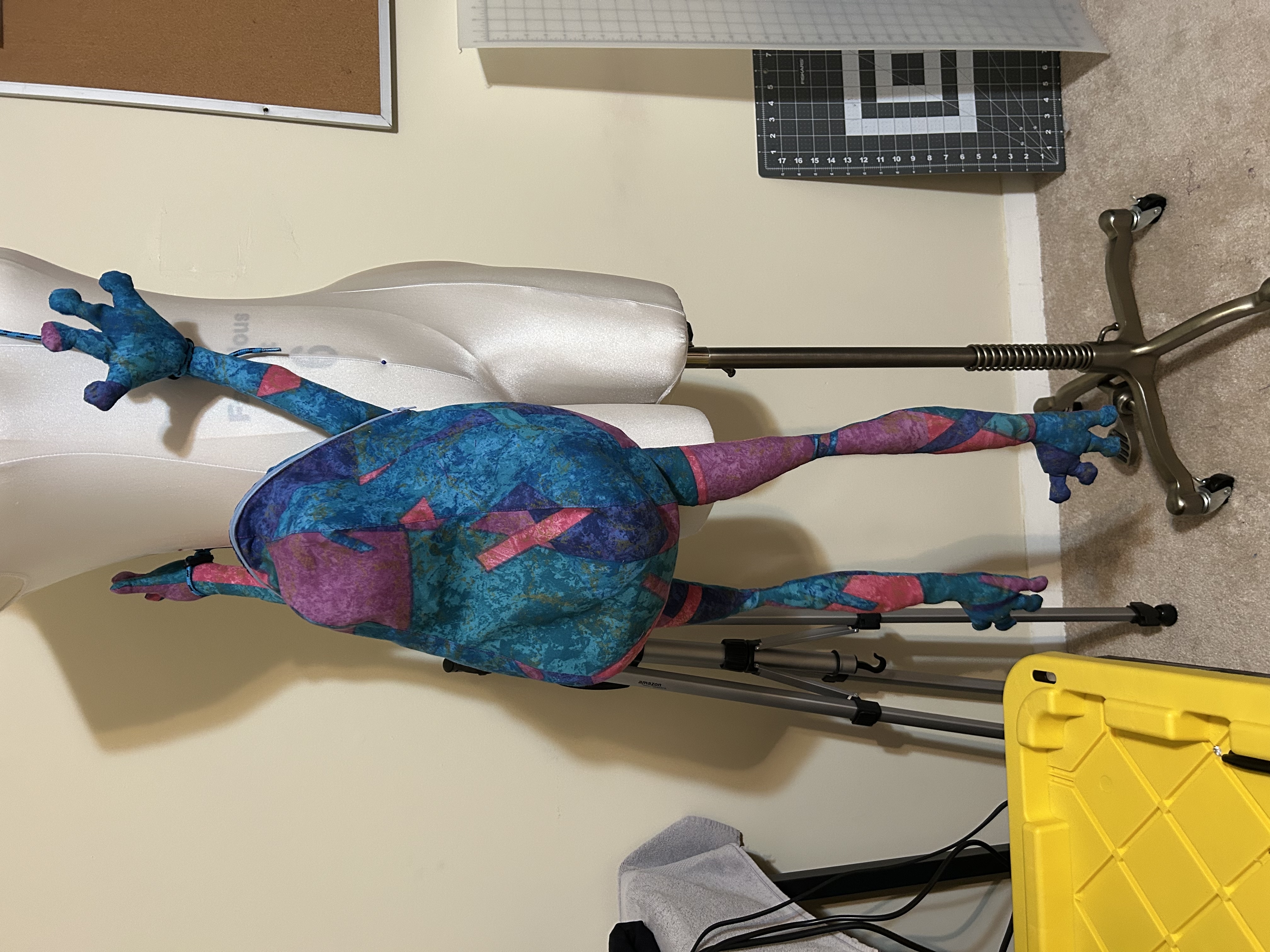 dressform with large purple frog bag